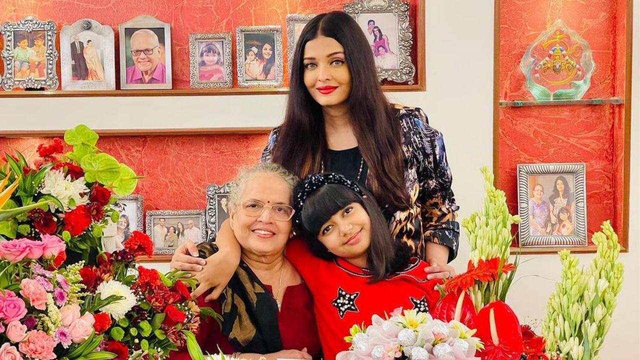 Women Power: Aishwarya Rai Bachchan posing with the two pillars of her life- her mother and her daughter